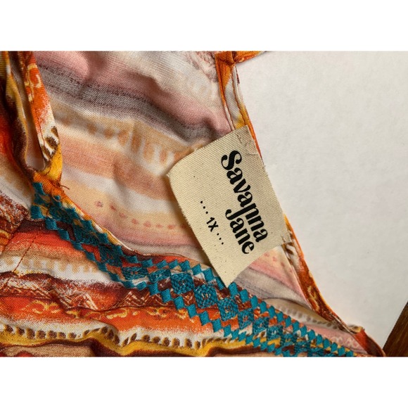 Savanna Jane Womens 1X Boho Embroidered Stripe Sleeveless Rayon Blouse - Picture 5 of 8